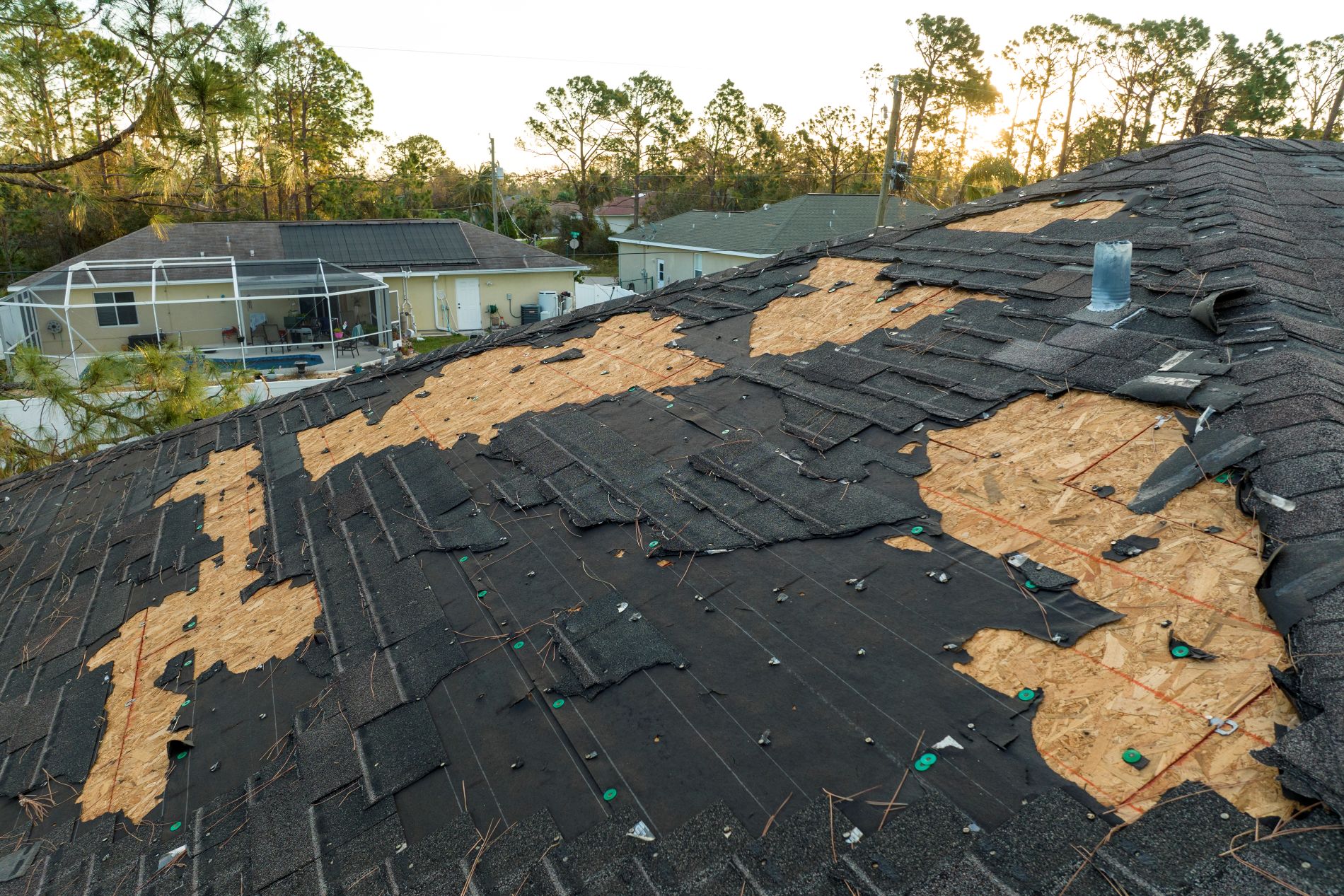 Roof damaged by severe weather and hail
